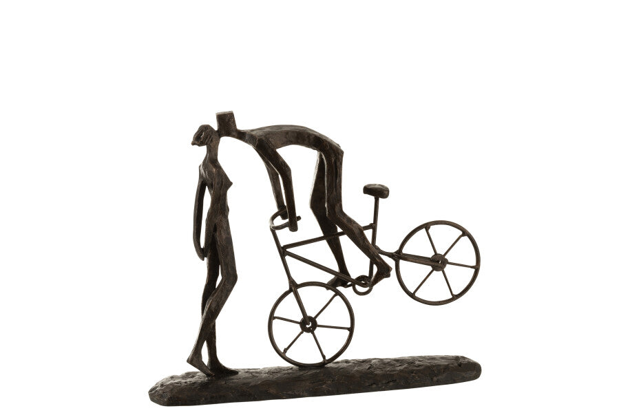 figurine couple baiser vélo brun foncé en résine