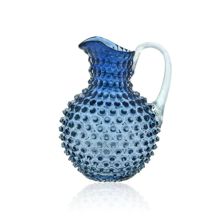 Carafe cristal de Bohême Bleu fumé anse transparente 2L