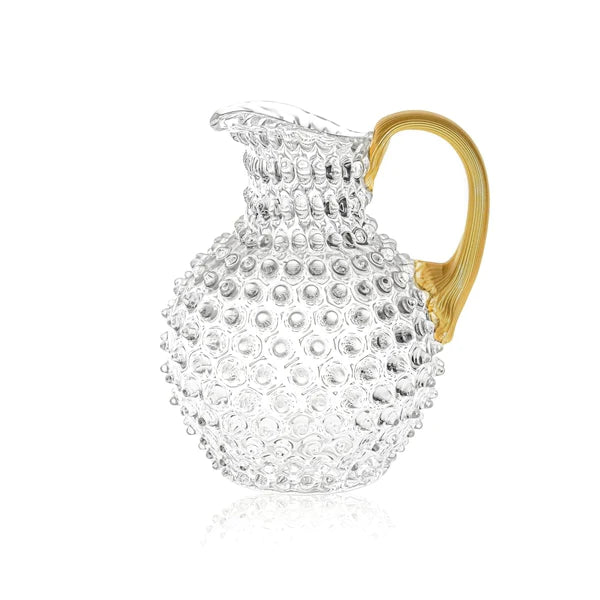 A TABLE Carafe cloutée en cristal avec poignée dorée 2L