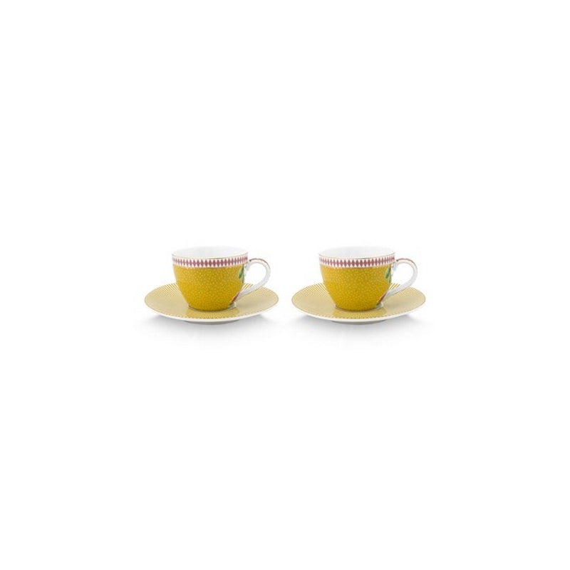 A TABLE Coffret 1 paire tasses café Jaune en porcelaine 120ml