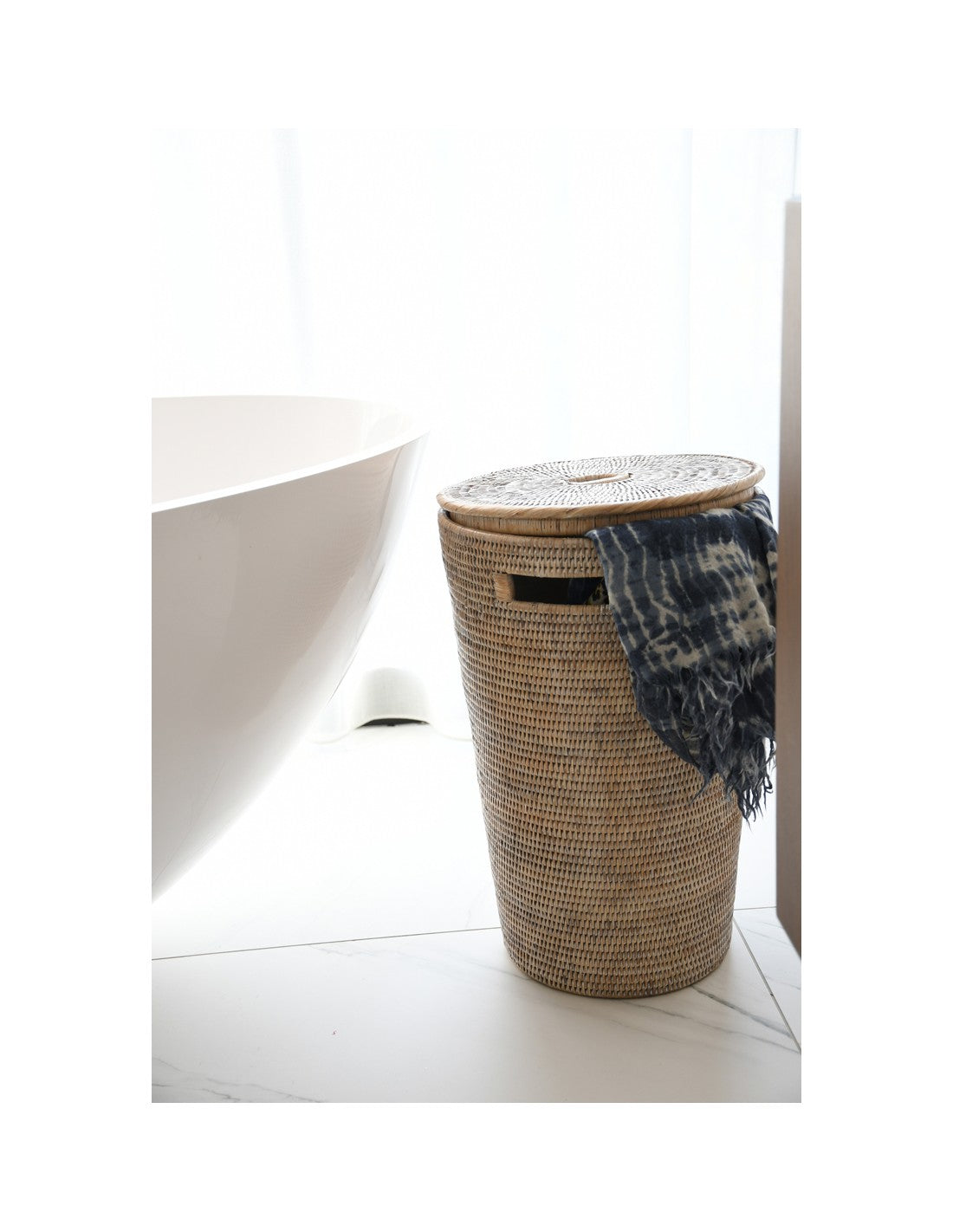 SALLE DE BAIN Rangement Corbeille à linge Trapèze Blanc en rotin