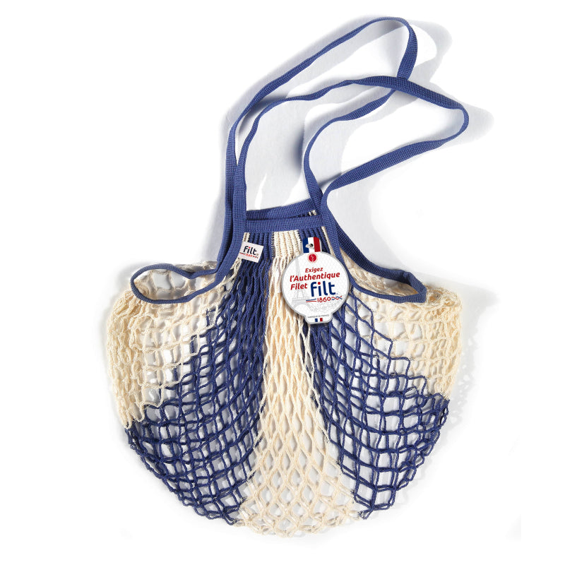 ACCESSOIRE Filet lavable Rayé Bleu jean écru poignée écru M grandes anses