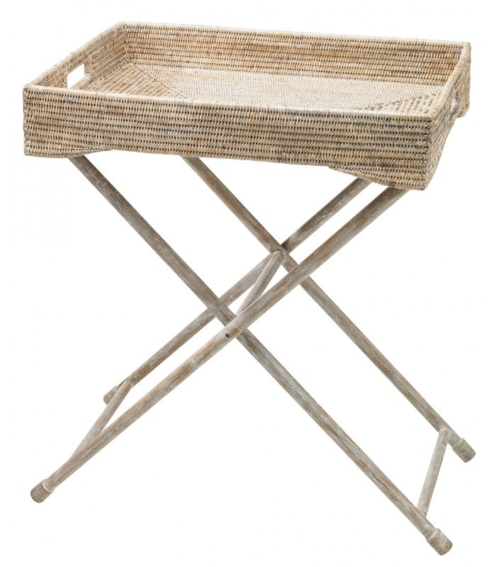 DECORATION Plateau de service grand modèle Blanc en rotin