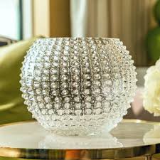 DECORATION Grand Vase à clous Transparent en cristal de Bohême