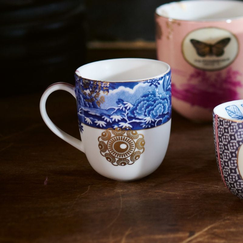 A TABLE Petit Mug HERITAGE Bordure bleu en porcelaine 160ML