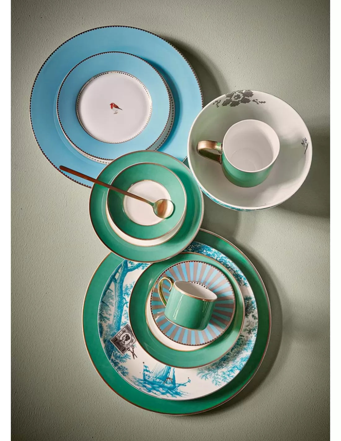 A TABLE Paire tasse café Pip Chique Or-Vert en porcelaine