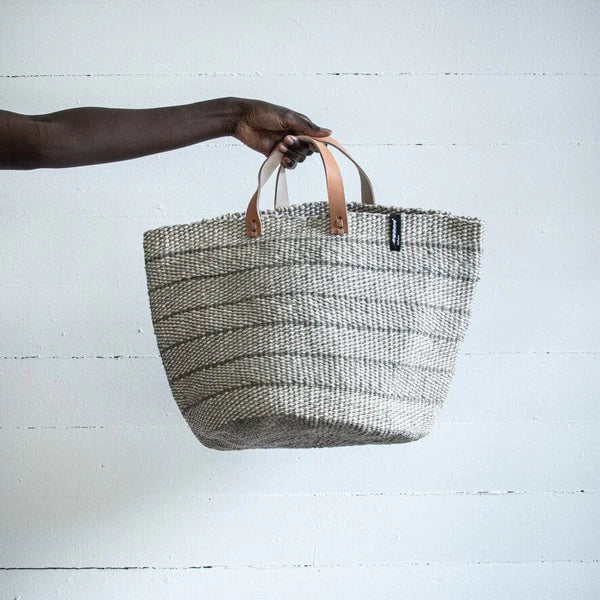 ACCESSOIRE Panier de marché Kiondo Anses courtes Tissage sergé Gris clair M