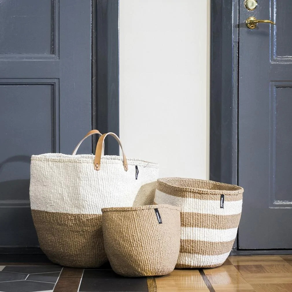ACCESSOIRE Panier de marché Kiondo Anses courtes Duo Blanc et brun L