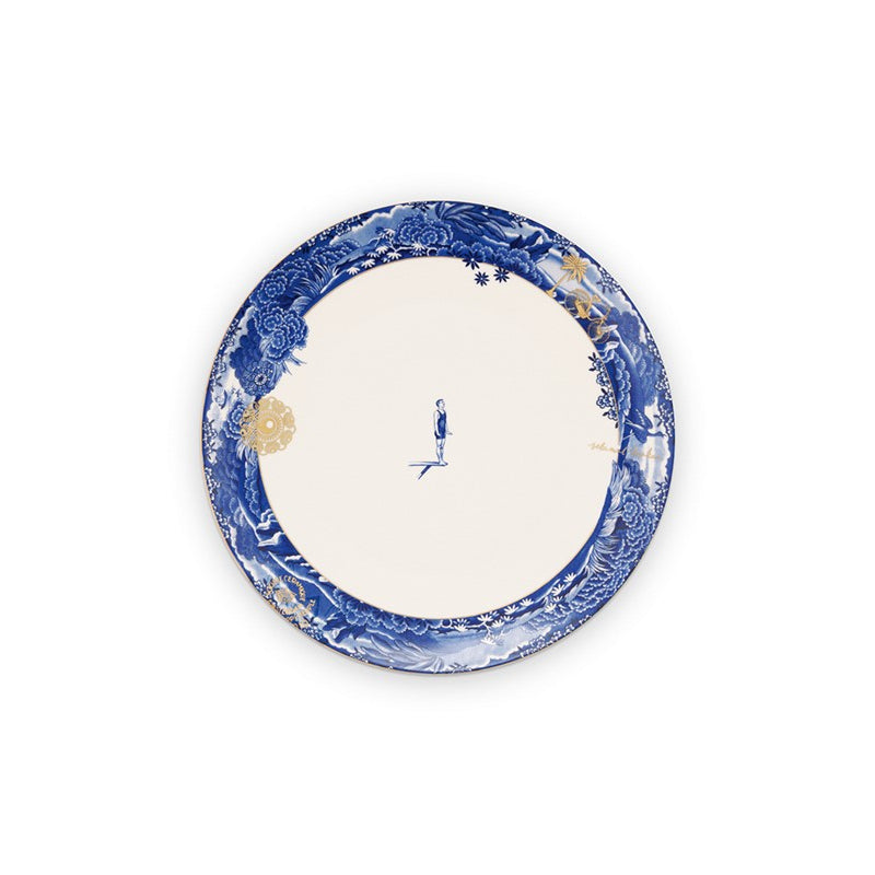 A TABLE Assiette plate Héritage bordure bleue en porcelaine