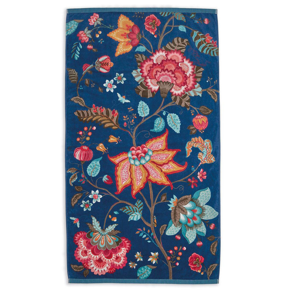 ACCESSOIRE Drap de bain Fleurs Bleu foncé en coton