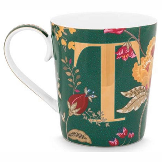 A TABLE Mug ALPHABET -T Vert en porcelaine