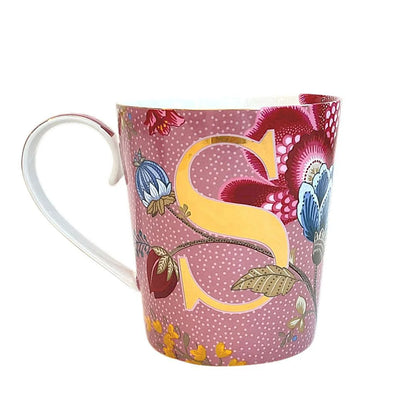 A TABLE Mug ALPHABET -S Rose en porcelaine