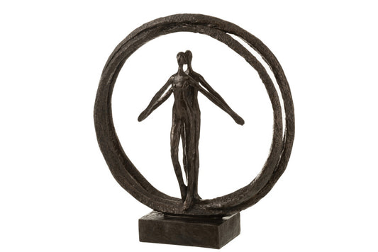 Figurine couple double cercle brun foncé en résine