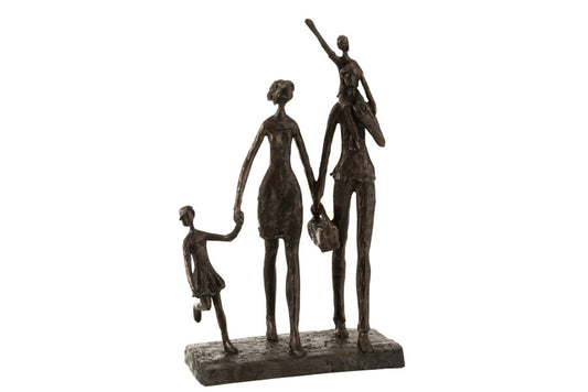 Figurine  famille en promenade brun foncé en résine