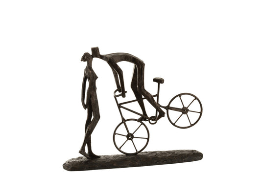 figurine couple baiser vélo brun foncé en résine