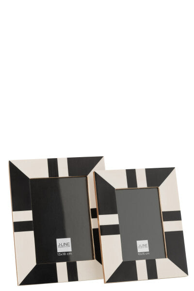 DECORATION Cadre photo Rond Bois/Resine Noir/Blanc 15X15cm