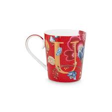 A TABLE Mug ALPHABET -U Rouge en porcelaine