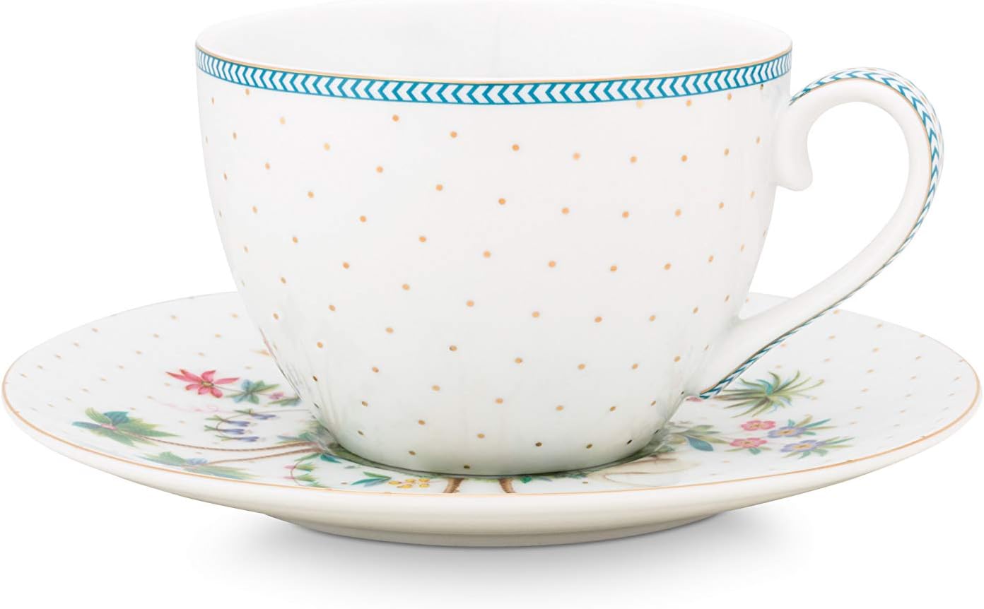 A TABLE Paire Tasse thé JOLIE POIS Or en porcelaine 280ML
