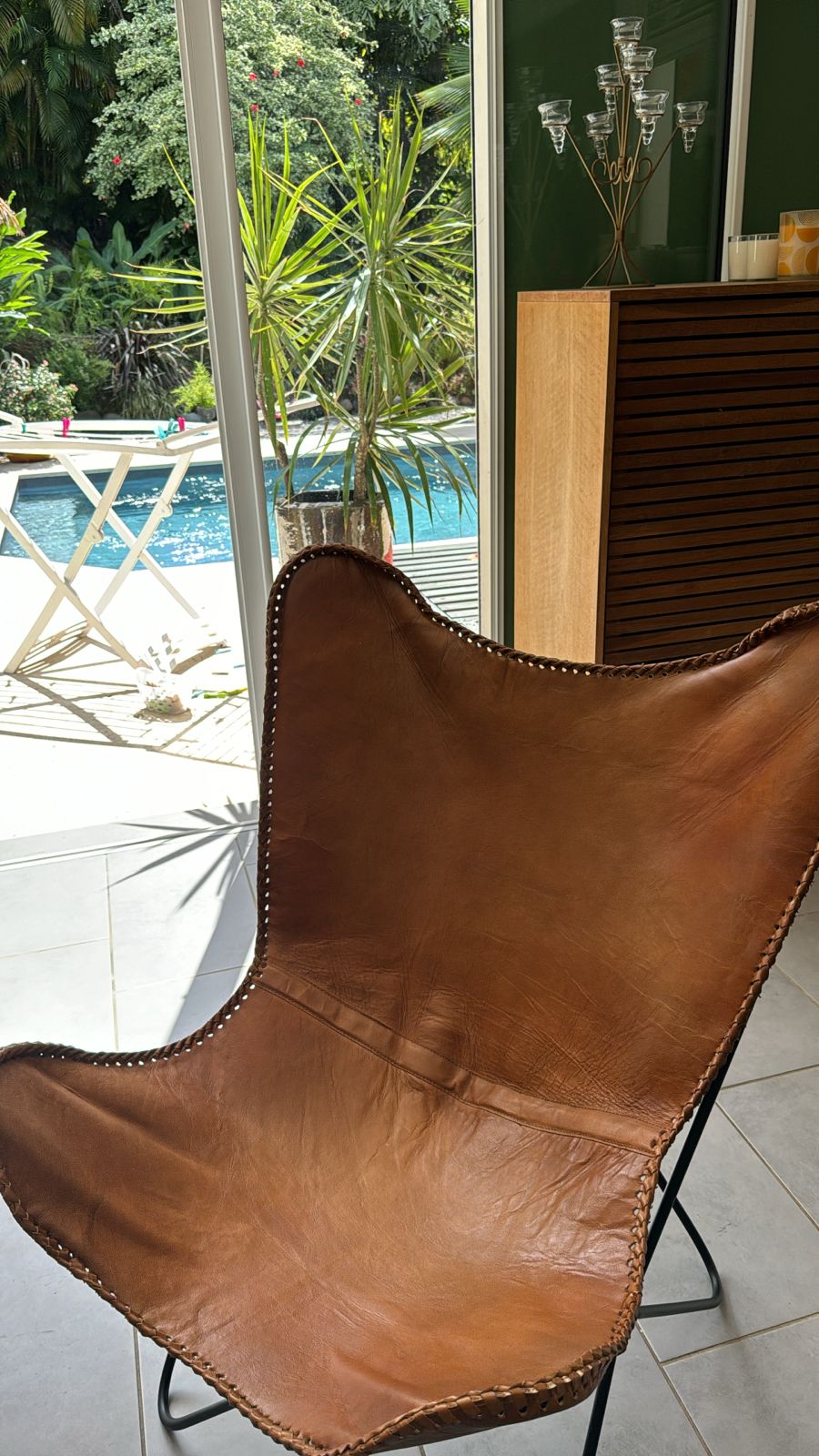 AMEUBLEMENT Chaise lounge cuir-métal cognac