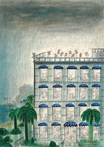 DECORATION Murale illustration IMMEUBLE PLUIE SEMPE 30X40