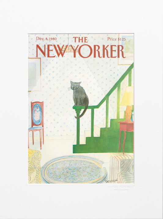 DECORATION Murale illustration THE NEWYORKER 117 CAT SITS ON THE EDGE 40X50