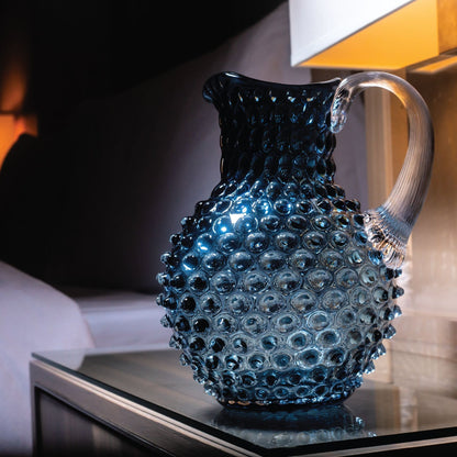 Carafe cristal de Bohême Bleu fumé anse transparente 2L