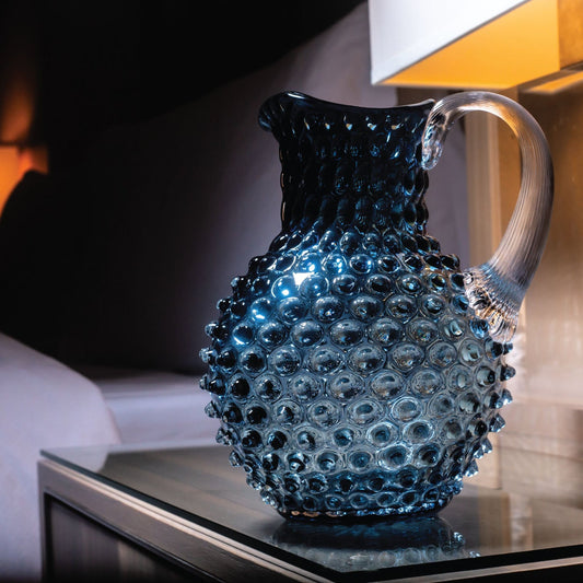 A TABLE Carafe cristal de Bohême Bleu fumé 2L anse transparente pointe de diamant
