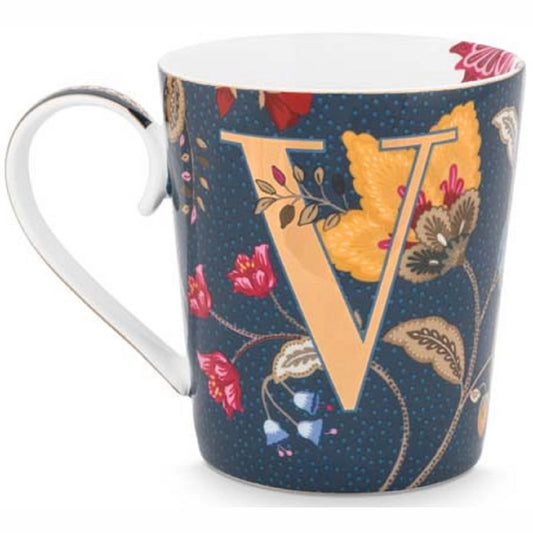 A TABLE Mug ALPHABET -V Bleu en porcelaine