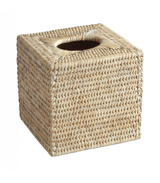 DECORATION Bte à mouchoirs carrée blanc cérusé en rotin