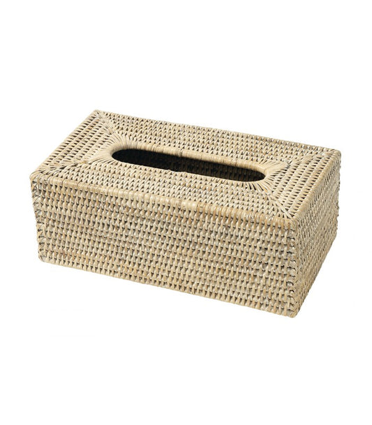 DECORATION Distributeur de mouchoirs Tulle Blanc en rotin