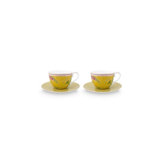 A TABLE Paire Tasse thé LA MAJORELLE Jaune en porcelaine 280ML