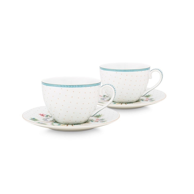 A TABLE Paire Tasse thé JOLIE POIS Or en porcelaine 280ML