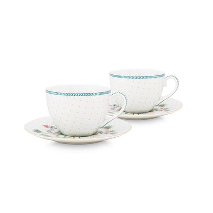 A TABLE Paire Tasse thé JOLIE POIS Or en porcelaine 280ML