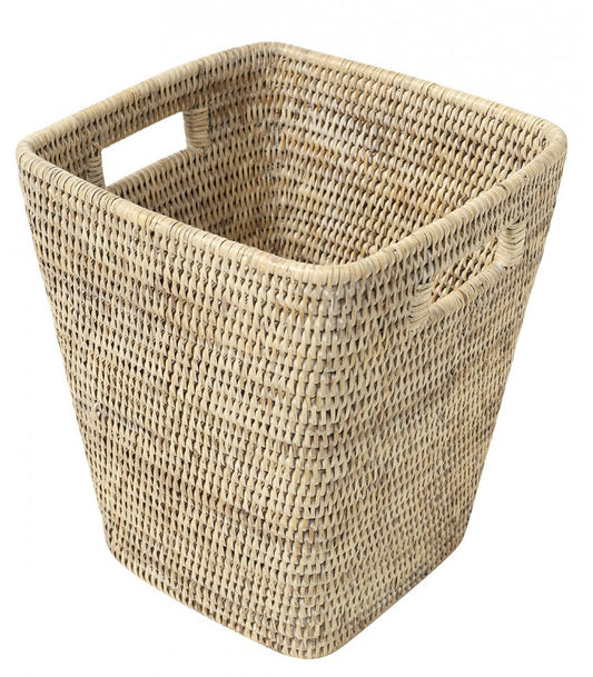 SALLE DE BAIN Rangement Corbeille carrée Palma Blanc en rotin