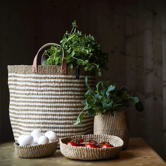 ACCESSOIRE Panier de marché Kiondo Anses courtes Multibandes Marron M