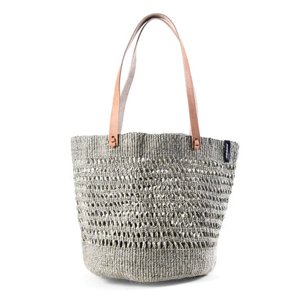 ACCESSOIRE Panier anses longues cuir Kenya Gris en Sisal M