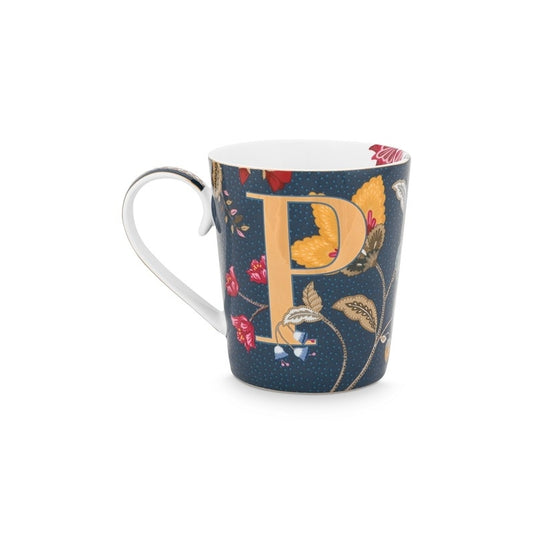 A TABLE Mug ALPHABET -P Bleu en porcelaine