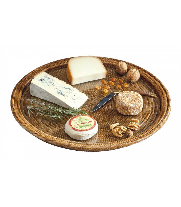 A TABLE Plateau et cloche à fromages Miel en rotin