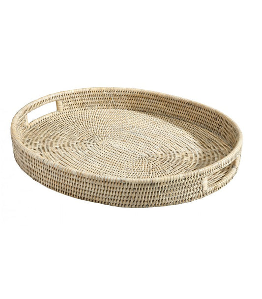 A TABLE Plateau ovale Blanc en rotin