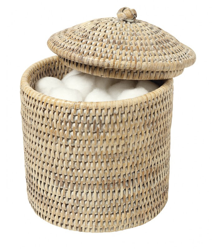 SALLE DE BAIN Pot à coton Blanc en rotin