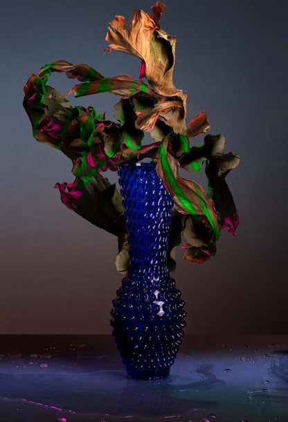 DECORATION Vase à clous Fugu Bleu électric en cristal de Bohême