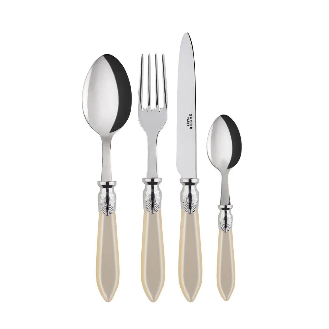A TABLE Set de 4 pièces (Cuillère à soupe -Fourchette -Couteau -cuillère à dessert) BAGUETTE Nacre -Inox carbone
