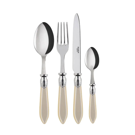 A TABLE Set de 4 pièces (Cuillère à soupe -Fourchette -Couteau -cuillère à dessert) BAGUETTE Nacre -Inox carbone