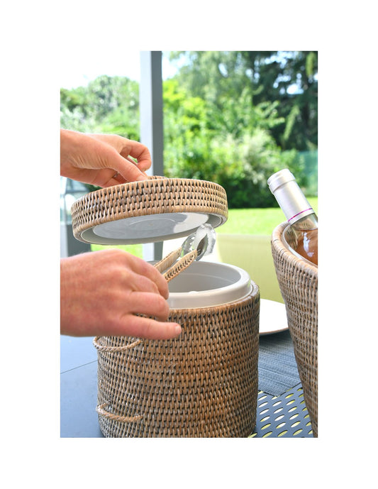 A TABLE Seau à glaçons et pince Blanc en rotin