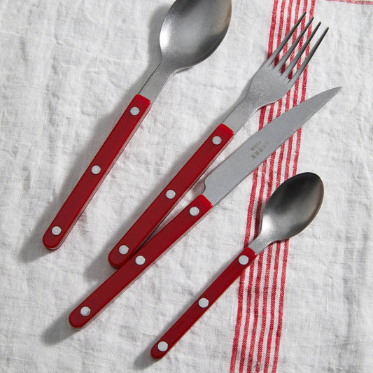 A TABLE Set de 4 pièces (Cuillère à soupe- Fourchette- Couteau- Cuillère à dessert) BISTROT VINTAGE Bordeaux -Inox et carbone