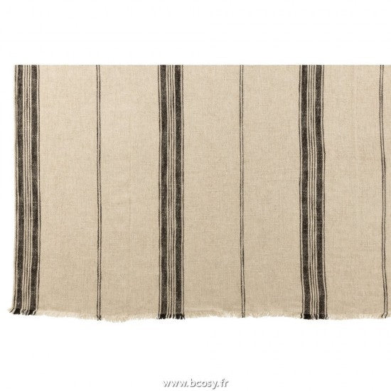 ACCESSOIRE Plaid lignes lin beige