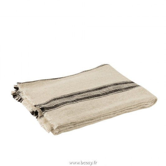 ACCESSOIRE Plaid lignes lin beige