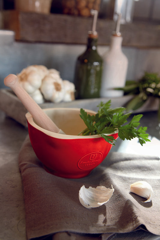 EN CUISINE Mortier et pilon Grand cru (rouge) en céramique