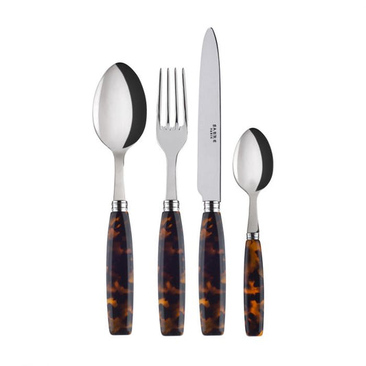 A TABLE Set de 4 pièces (Cuillère à soupe -Fourchette -Couteau -Petite à dessert) DJEMBE Marron écaille de tortue -Inox et carbone
