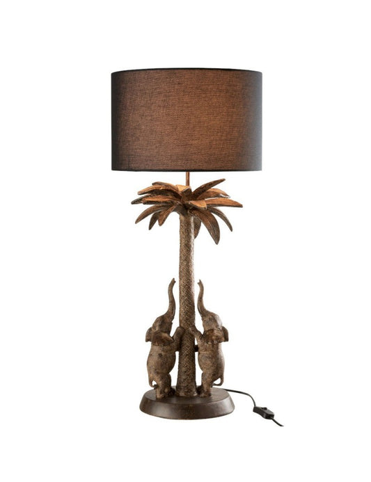 LUMINAIRE A poser Lampe Palmier Eléphant résine marron